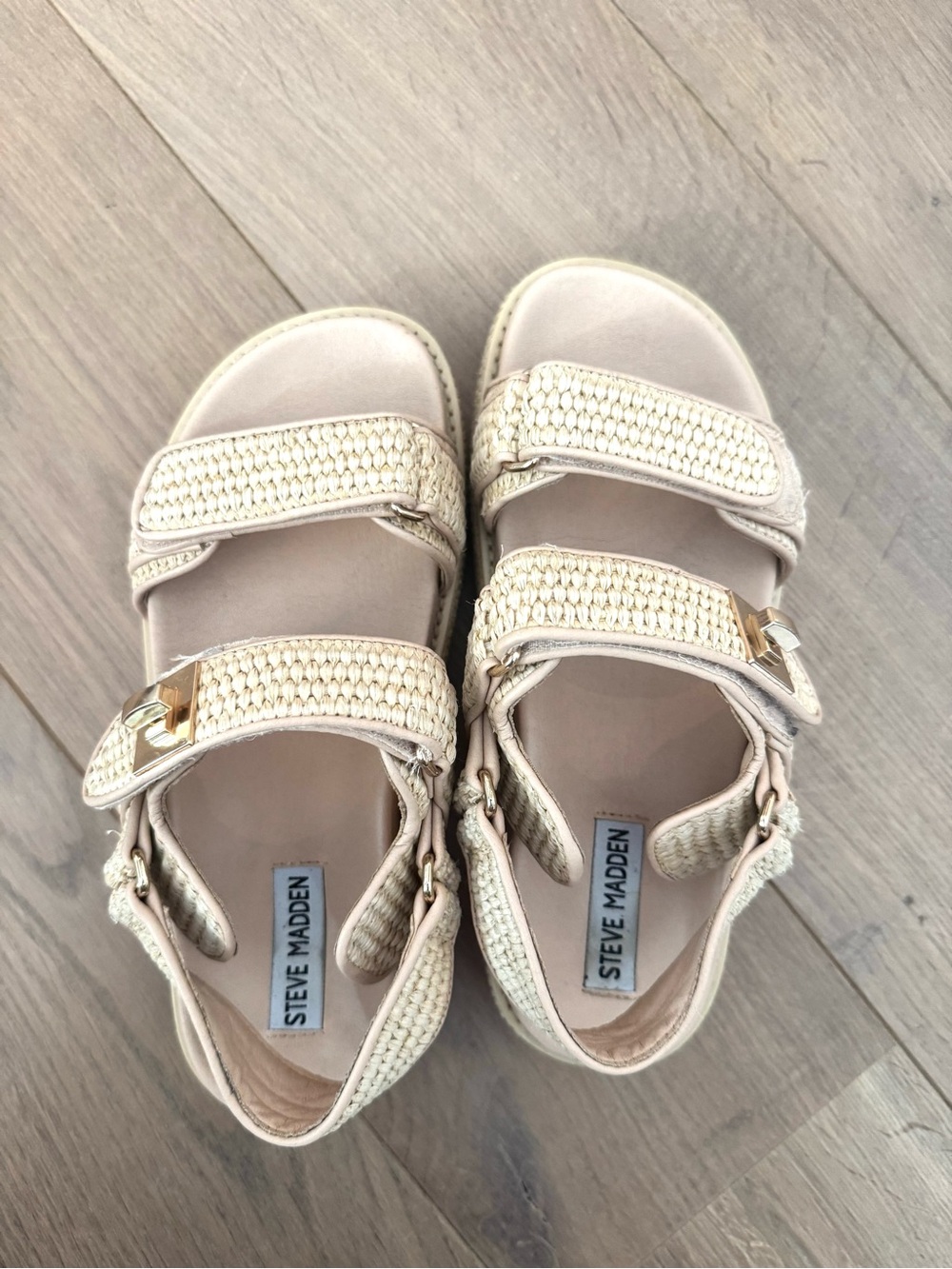 Steve Madden Beige Woven Double-Strap Buckle Sandals size 8